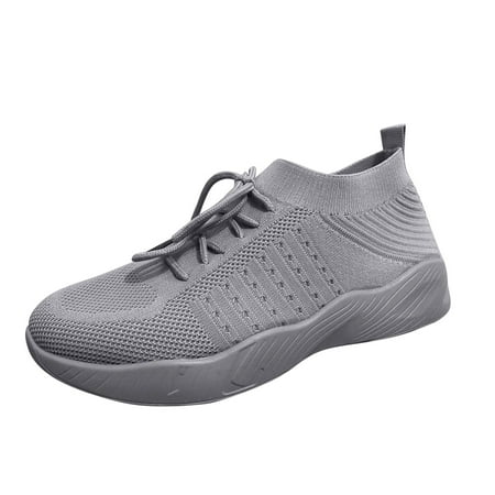 ELABCH Running Shoes for Women Summer Plus Size Fashion Casual Mesh Breathable Sports Shoes Solid Lace up Lightweight Sneakers Non Slip Food Service Work Shoes Gray 4.5