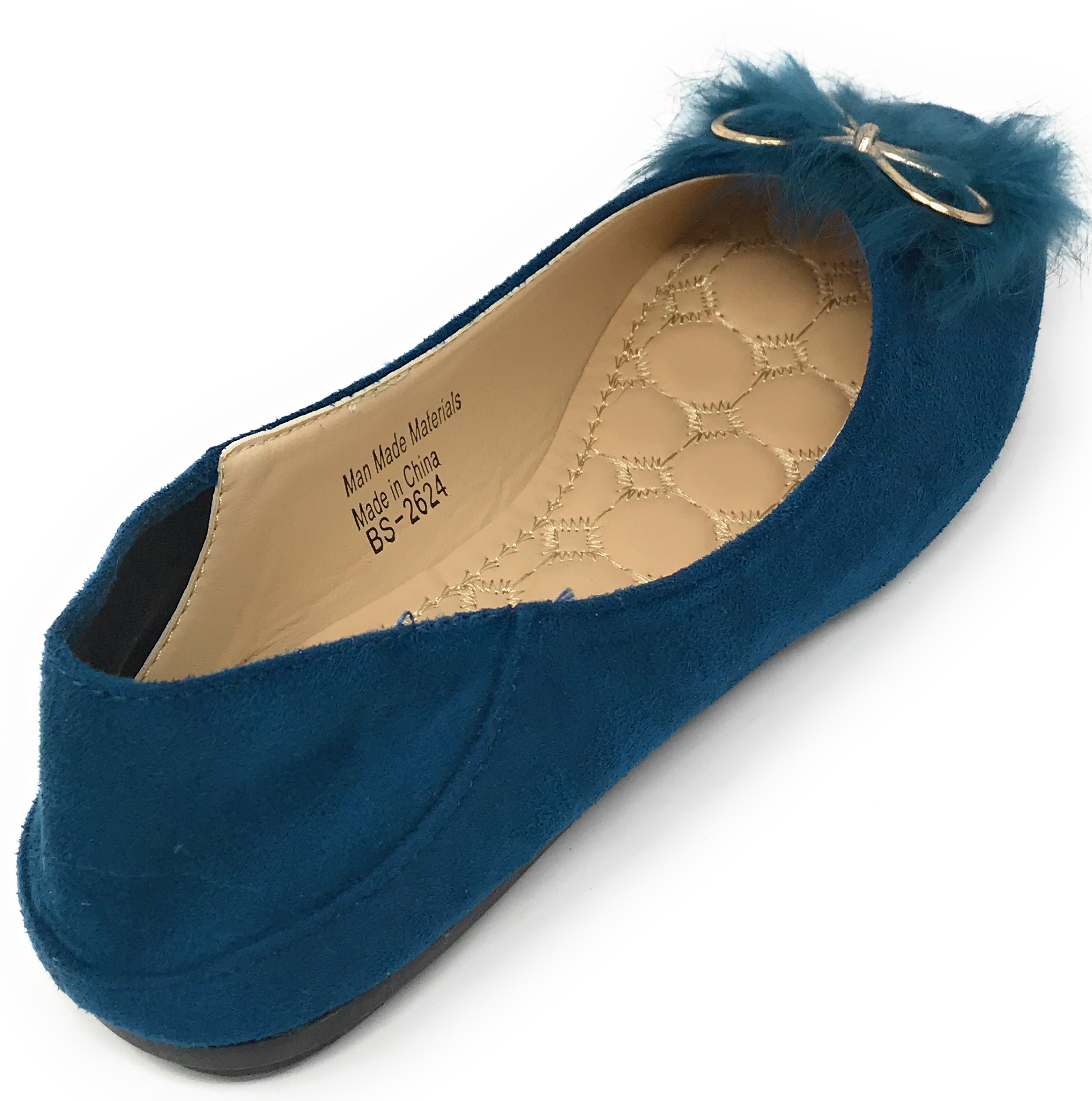 Victoria K Women's Foldover Sueded Faux Fur Gold Bow Ballerina Flats