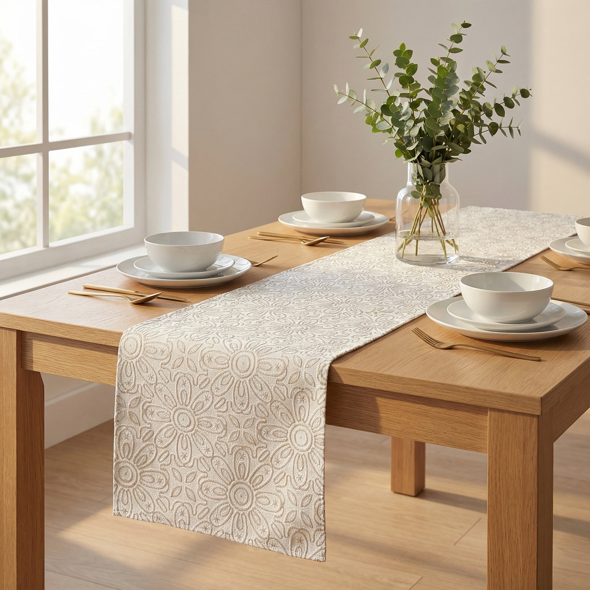Unique Bargains Floral Elegant Polyester Kitchen Runner for Table Decor Gray 13.8"x70.9"