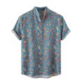 thumbnail image 1 of Camisa hawaiana de manga corta con cuello levantado para la playa para hombre, camisas informales con botones estampadas de verano Pompotops oipoqjl48627, 1 of 5