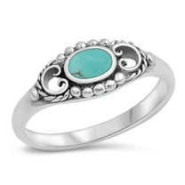 CHOOSE YOUR COLOR Simulated Turquoise Bead Ball Rope Ring .925 Sterling Silver Band Blue CZ Female Size 9