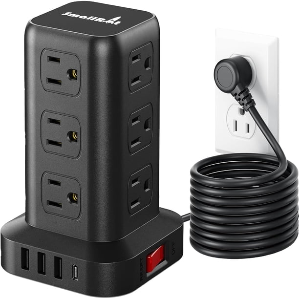 Extension Cord with Multiple Outlets, SMALLRT Surge Protector Power Strip Tower, Outlet Extender with 12 AC Outlets 4 USB, 6.5FT Extension Cord for Home Dorm Room, Office Supplies,Overload Protection