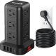 thumbnail image 1 of Extension Cord with Multiple Outlets, SMALLRT Surge Protector Power Strip Tower, Outlet Extender with 12 AC Outlets 4 USB, 6.5FT Extension Cord for Home Dorm Room, Office Supplies,Overload Protection, 1 of 8