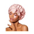 thumbnail image 1 of wonima11 Silk Bonnet for Sleeping Women Satin Bonnet Night Sleep Cap Wrap for Curly Hair with Adjustable Tie Band, Single Layer, Small, Cream Pink, 1 of 1