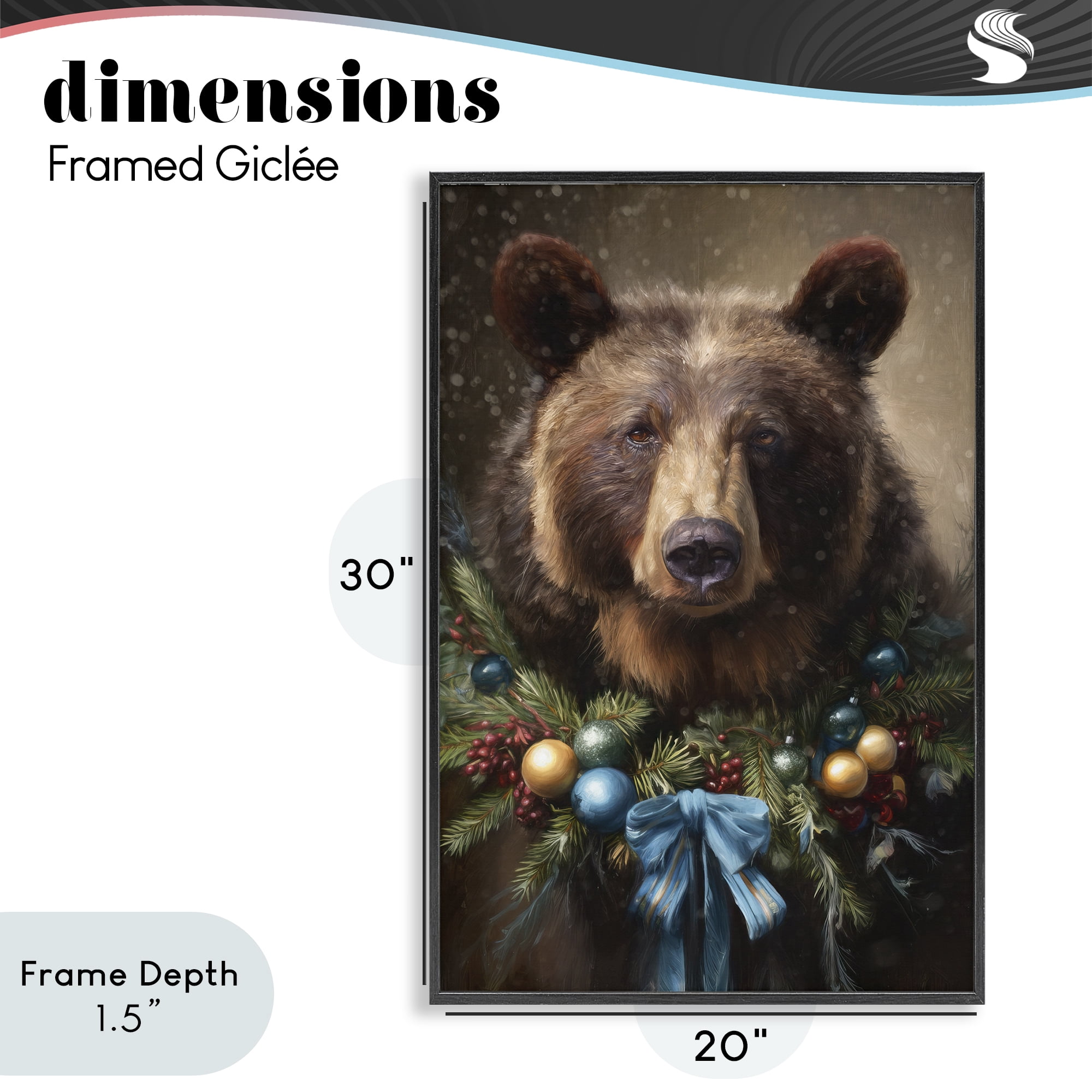Stupell Industries Christmas Grizzly with Wreath Black Framed Giclee Art, design by Tina LeCour