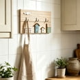 thumbnail image 2 of Rustic Wooden Wall Mounted Coat Rack, Cute House Pattern Sturdy 3 Hooks No Drill Smooth Hook Edges, Entryway Organizer Holders Rack Decor for Key Home Porch Store Apartment Dorm Office Daily Hosting, 2 of 6