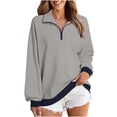 thumbnail image 2 of Htigea Womens Sweatshirts Half Zip Cropped Pullover Fleece Quarter Zipper Hoodies Fall Fashion Outfits Clothes Gray 2XL, 2 of 7