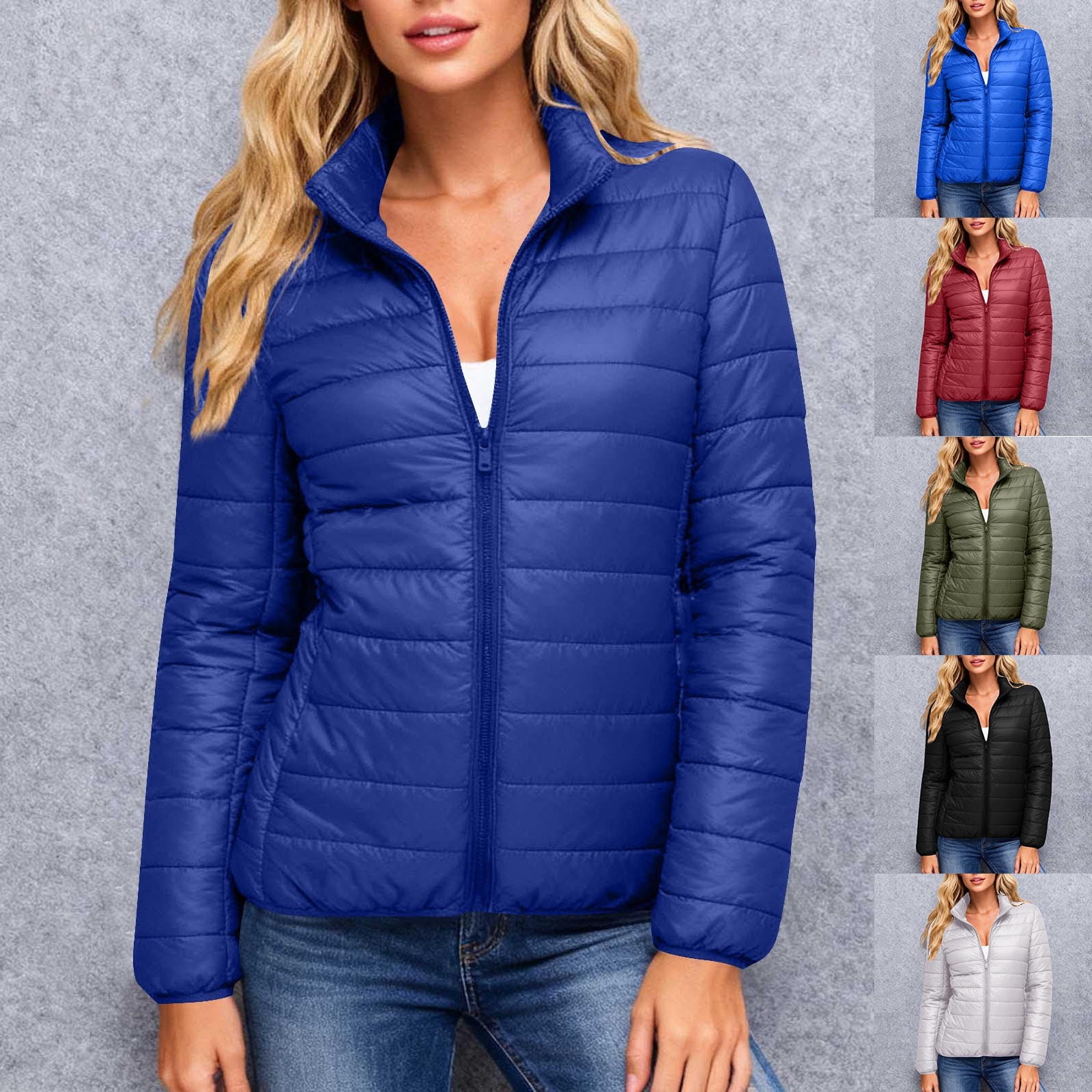 YOIAVAIOY Womens Puffer Jacket Lightweight Quilted Winter Jacket Winter Warm Stand Collar Womens Winter Coat Xmas Gift Navy M