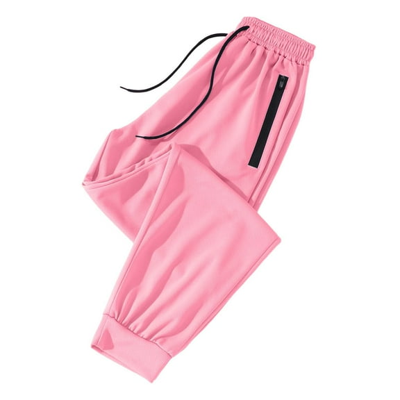 Fiaer Womens Sweatpants Baggy High Waisted Casual Trendy Oversized Solid Pants Side Trousers with Side Zipper Pocket Pink XL