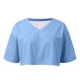 thumbnail image 4 of Women's T Shirts Short Sleeve Tees Solid Color V Neck Crop Athletic Shirts Tops, 4 of 5