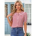 thumbnail image 2 of DARING DIVA Women's Short Sleeve Button Down Peter Pan Collar Plaid Shirt XS Red, 2 of 6
