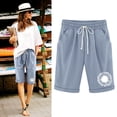 thumbnail image 2 of Trendfront Women's High Waisted Plus Size Daisy Graphic Print Bermuda Shorts Elastic Waist Lightweight with Pockets Everyday Bottoms, 2 of 7