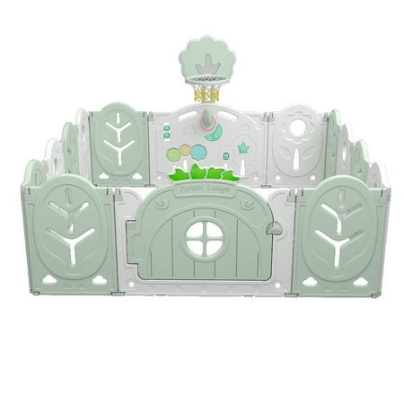 UPC: 0761193486131 | Foldable Baby Playpen Center Play Yard w/ Game Wall and Lock Door and Basketball Hoop (Green)