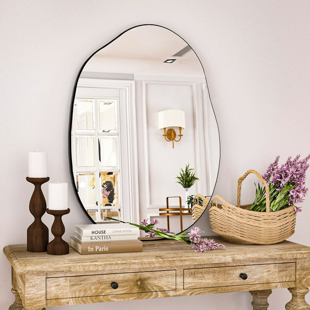 BEAUTYPEAK 24" x 32" Irregular Bathroom Mirror Wall Mirror Hanging