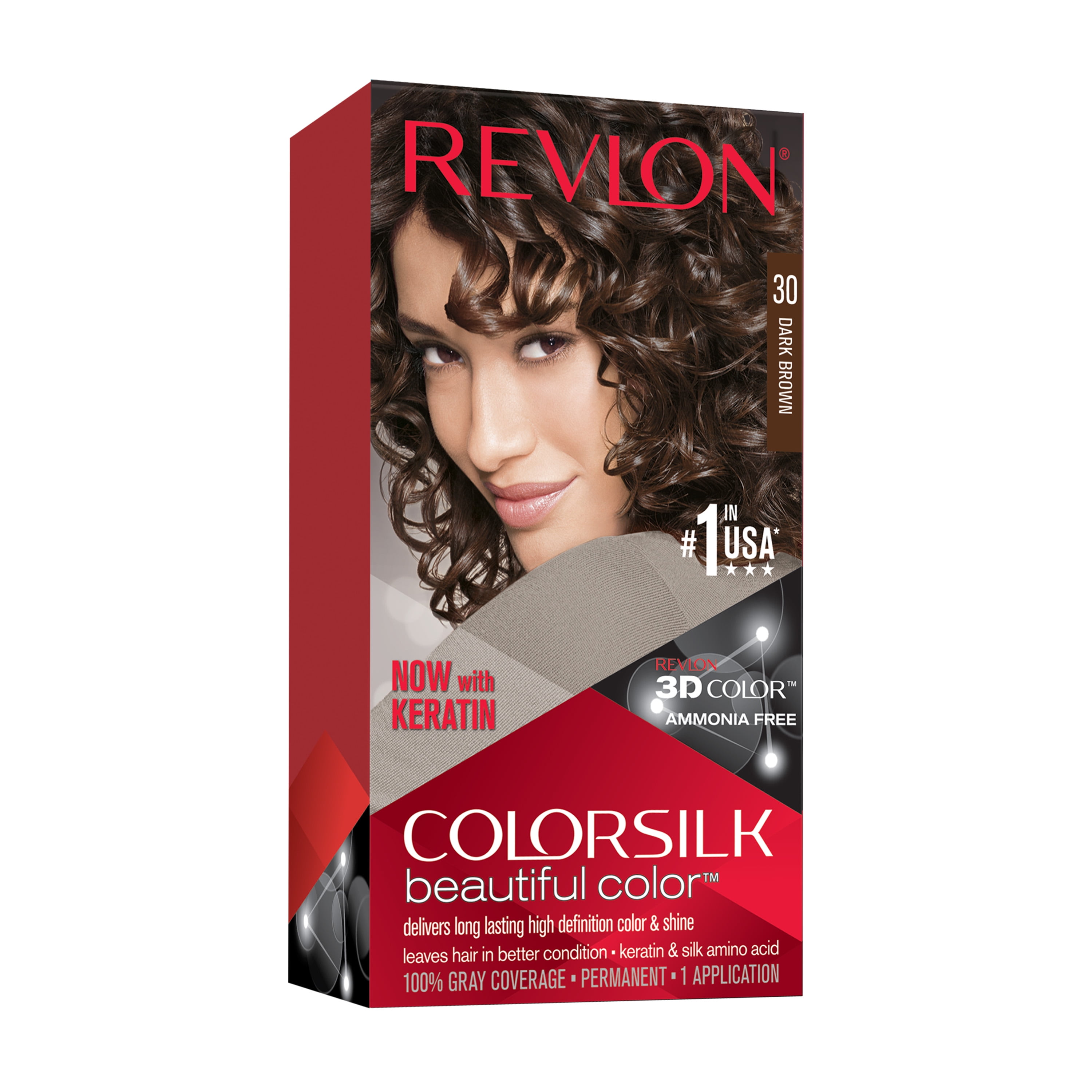 Revlon ColorSilk Beautiful Permanent Hair Color, 30 Dark Brown, 1 Count -  