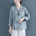 thumbnail image 2 of VEKDONE Women's Cotton Linen Blouse Fall Long Sleeve Wrap V Neck Vintage Chinese Frog Button Down Tunic Tops Casual Loose Lightweight Shirts, 2 of 4