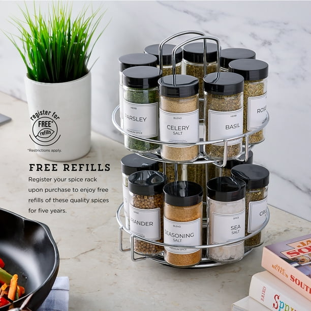 Kamenstein 16 Jar Revolving Spice Rack, Chrome Wire, Pre-Filled