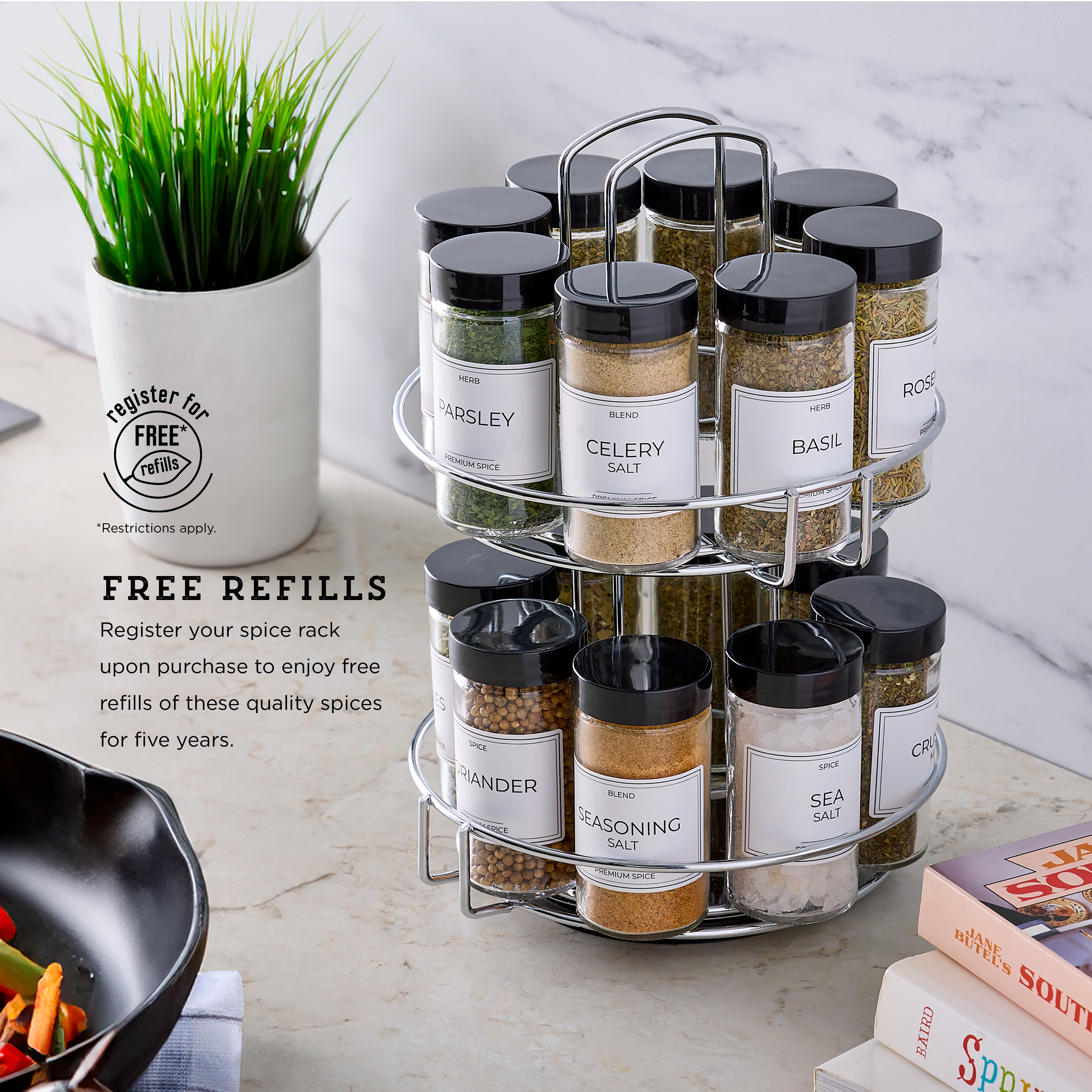 Kamenstein 16-Jar Revolving Spice Rack, Chrome, Pre-Filled photo 2