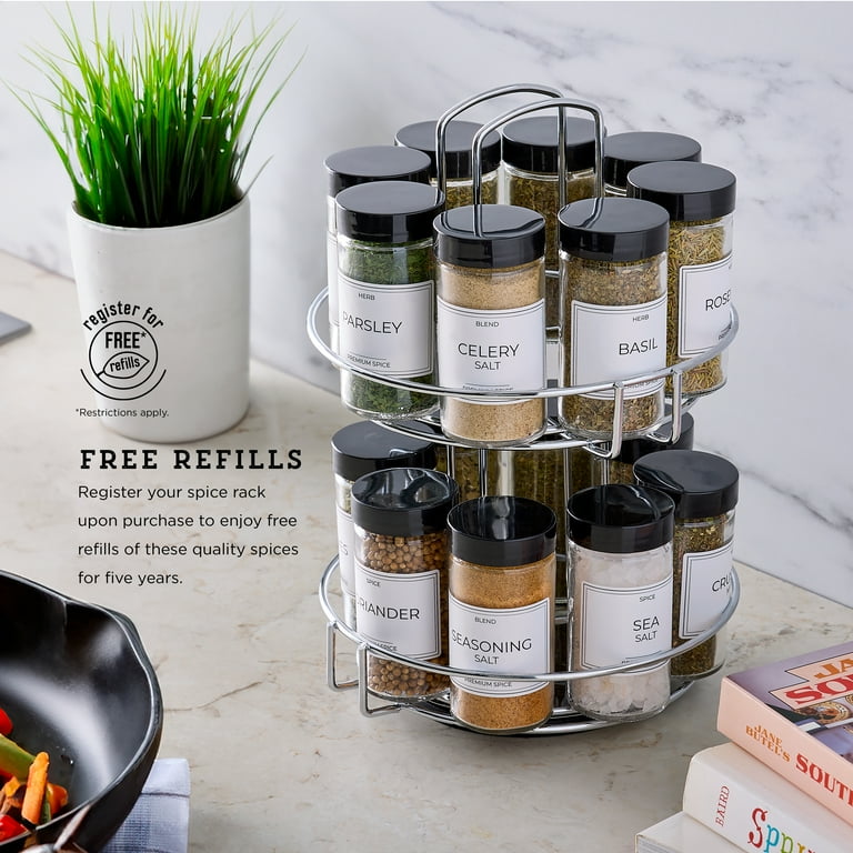 Kamenstein 16-Jar Chrome Wire 2-Tier Revolving Filled Countertop