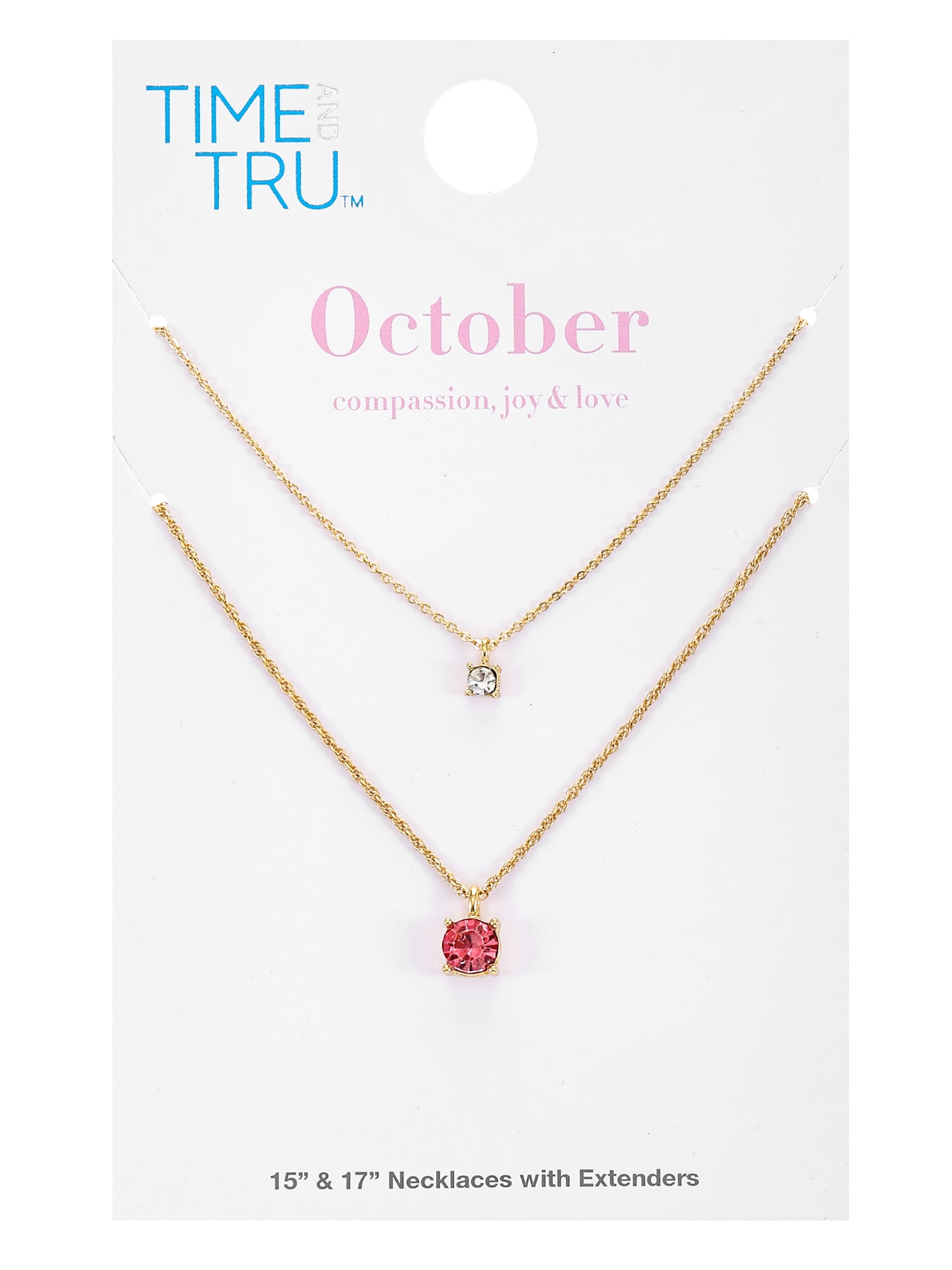 Time and Tru Goldtone Birthstone Necklace Set, October, Pink, 2 Pieces