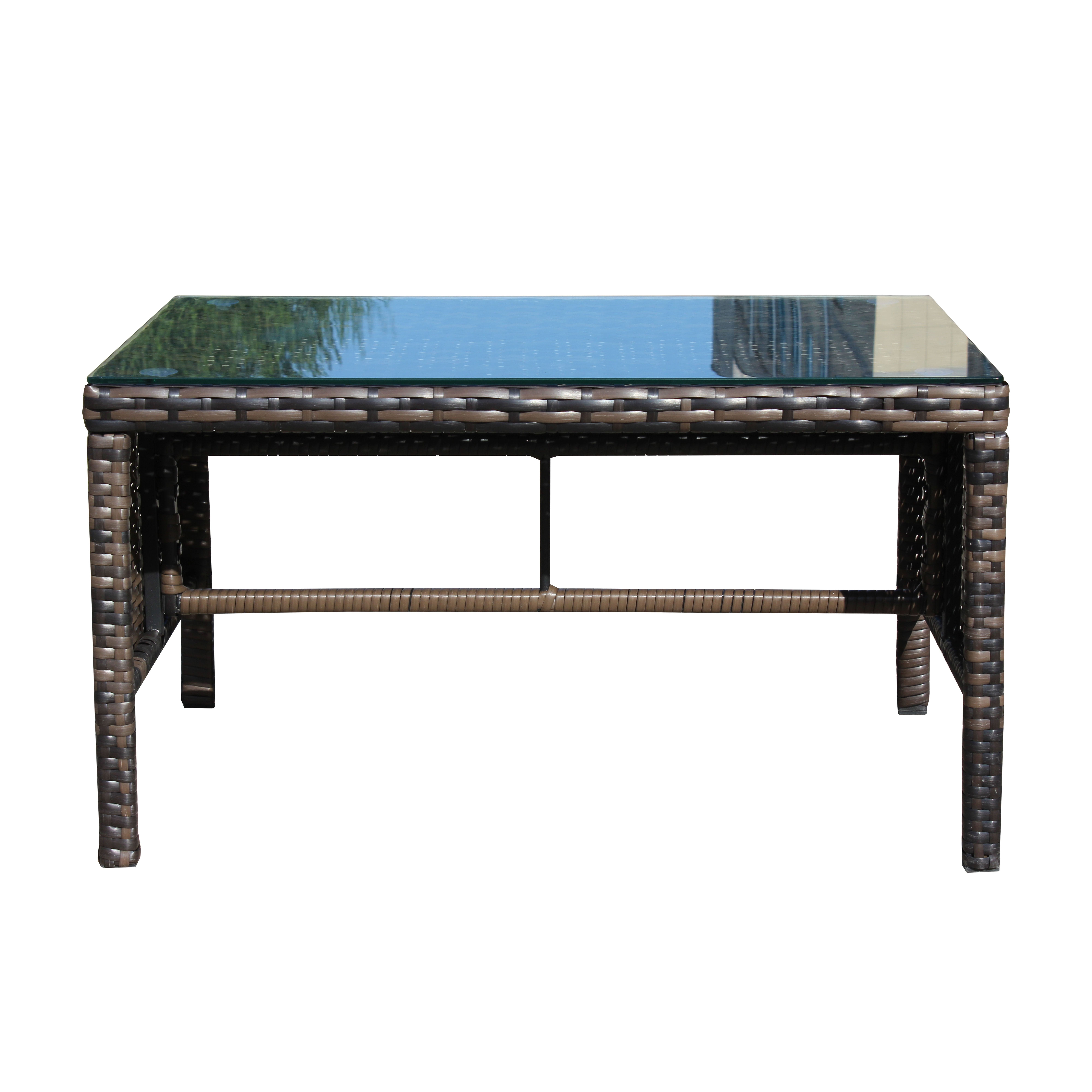 Tempered Glass Top Patio Coffee Table for Garden Backyard Deck Balcony Outdoor Leisure Living Space, Brown