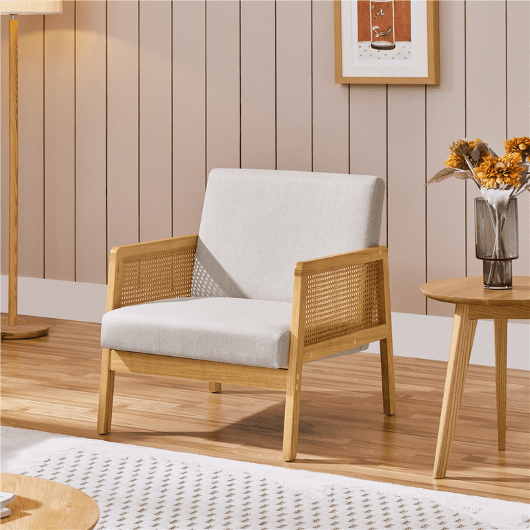 Renwick Fabric Upholstered Accent Chair with Rattan Sides Renwick Fabric Upholstered Accent Chair with Rattan Sides