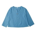 thumbnail image 4 of XQYLOS Girls Cotton Linen Shirt V Neck Long Sleeve Button Down Solid Color Casual Blouse for Spring Summer Autumn Vacation Beach, 4 of 5