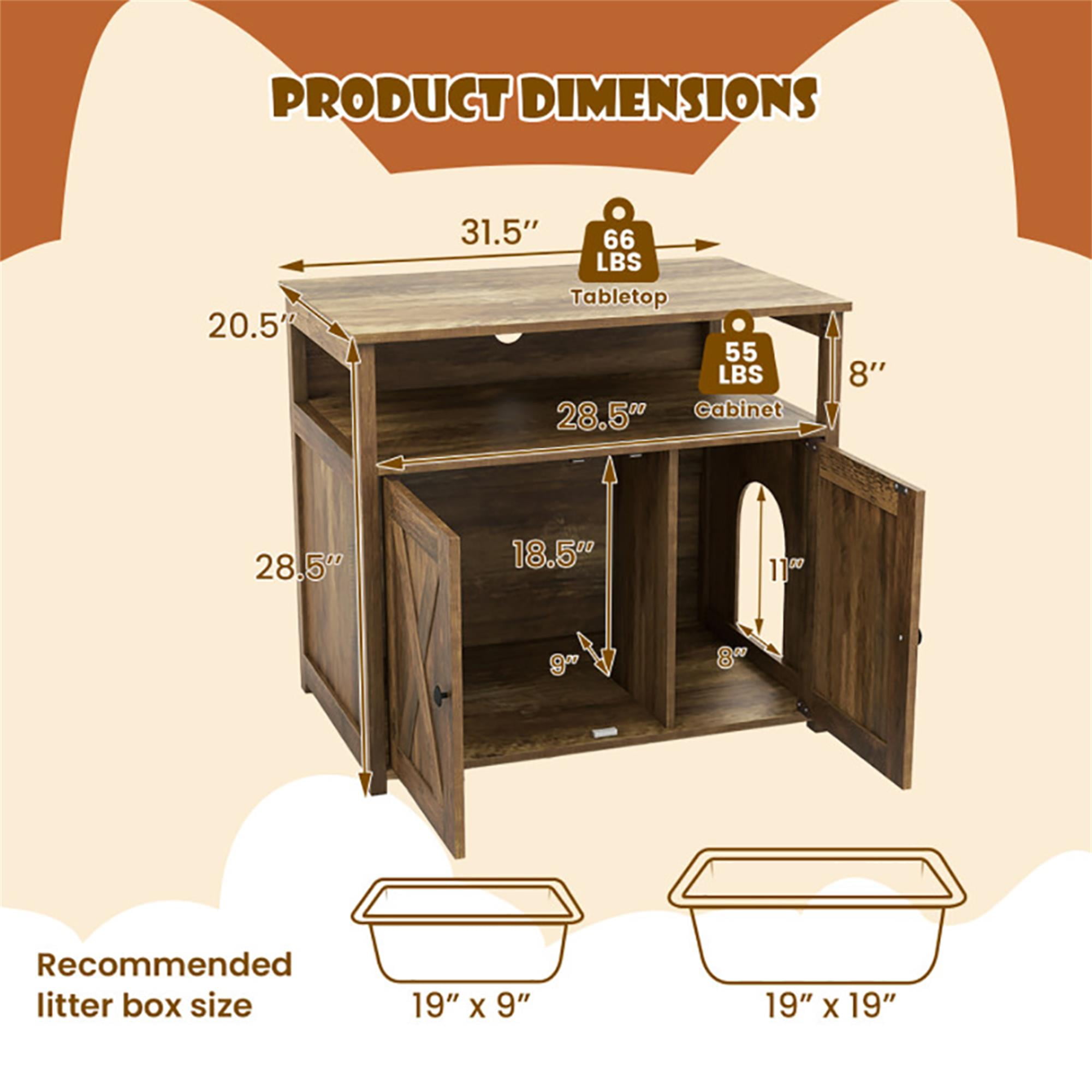 Kadyn 31.5" Cat Litter Box Enclosure, Hidden Cat Litter Box Furniture with Double Barn Doors Divider, Hidden Cat House Washroom with Storage Shelf, Brown