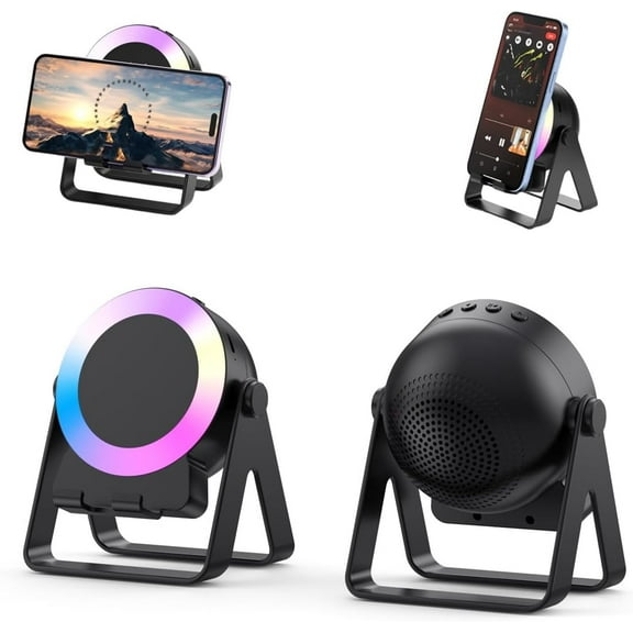 4 in 1 Wireless Induction Audio Bluetooth Speaker, 2025 Upgraded Colorful RGB 5.3 Bluetooth Speaker Wireless Phone Holder Stand 360° Rotation Suitable for iPhone/Android/iPad