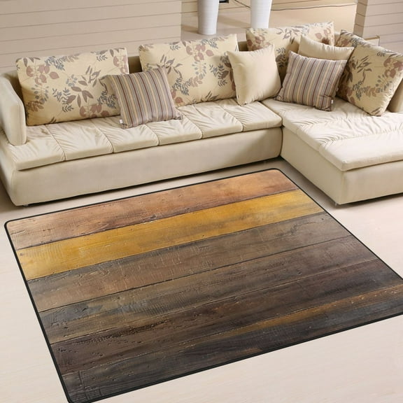 Gradient Wood Color Area Rug Washable 80 x 58 Floor Carpet Mat Non Slip for Bedroom Living Room Home Decor