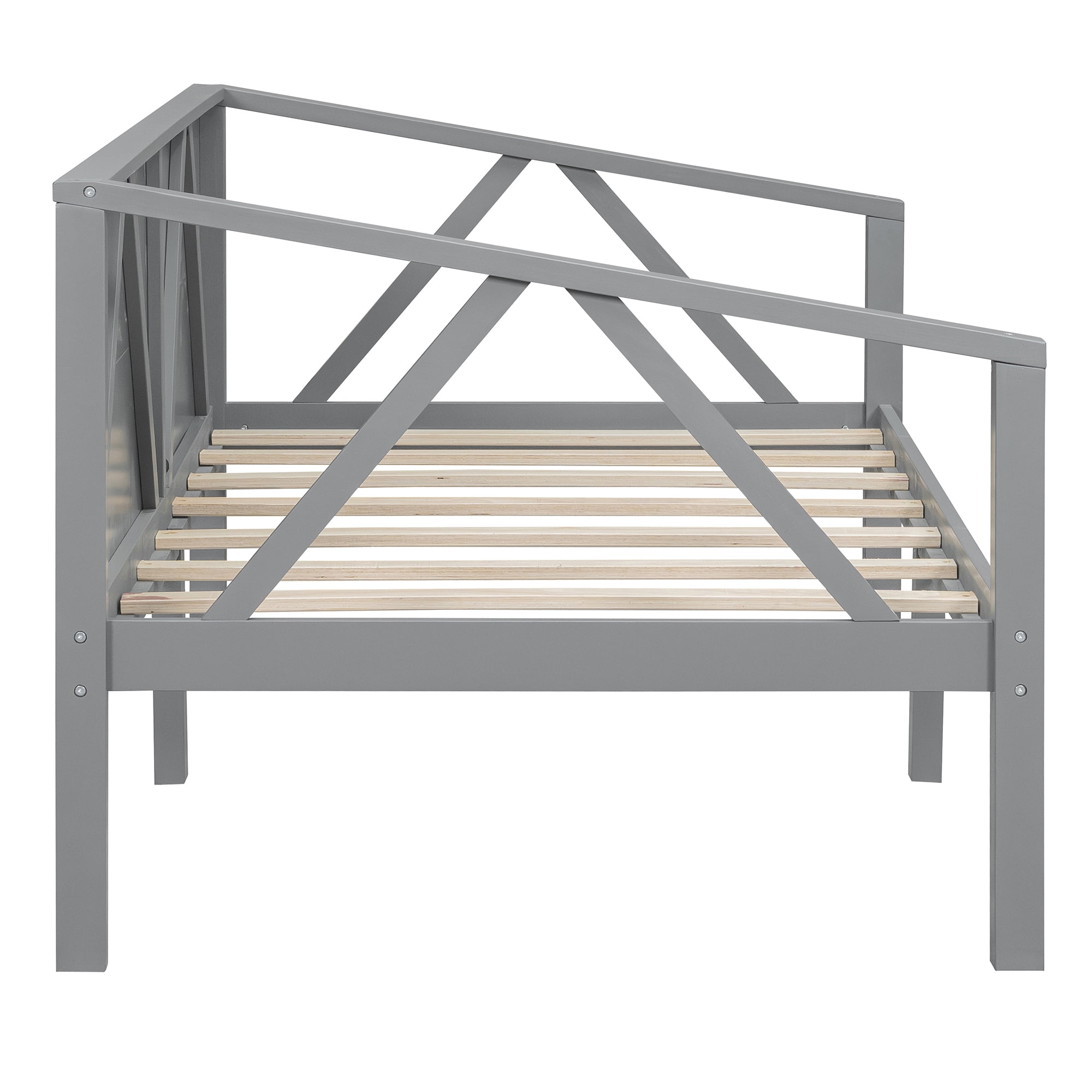 Aukfa Twin Size Bed Frame, Solid Wood Daybed with Slat Support for Kids Boys Girls, Gray