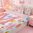thumbnail image 3 of meiyoeat Girls Personalized Monogram M Gifts Zipper Twin Comforter Sets with Fitted Sheet and 2 Pillowcases For Kids,Watercolor Kawaii Floral Zipper Bedding Set,pink Reversible,4-Piece, 3 of 7