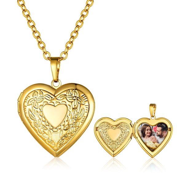 KeyStyle Heart Locket Necklace for Women 14K Gold Plated Personalized Photo Necklaces with Picture Inside Christmas Jewelry Gifts