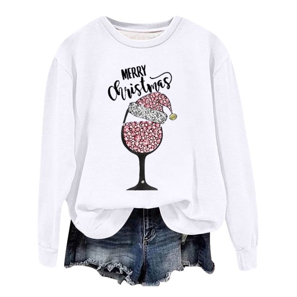 Gibobby Sudaderas Navideñas para Mujeres Otoño e Invierno Adecuado Navidad Estampado O Cuello Ajuste Tops Casual Manga Larga(Blanco,G)