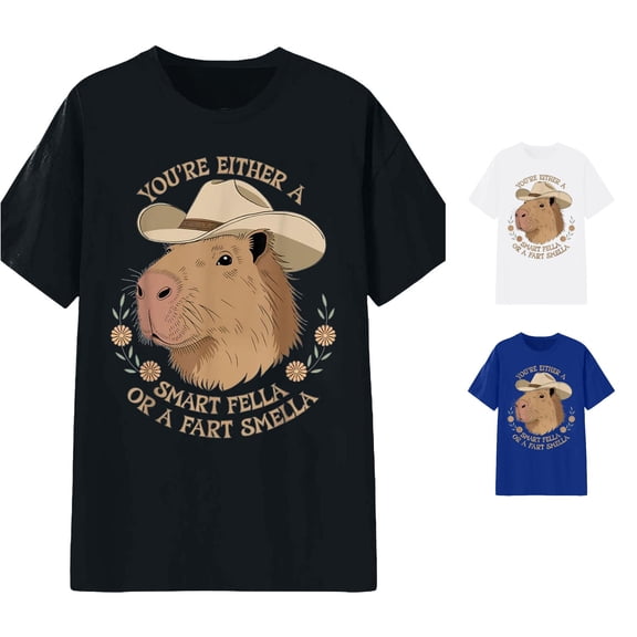 Wxolcjlv Capybara Cowboy Slogan Print T Shirt for Men Crew Neck Short Sleeve Western Humor Pullover Tee