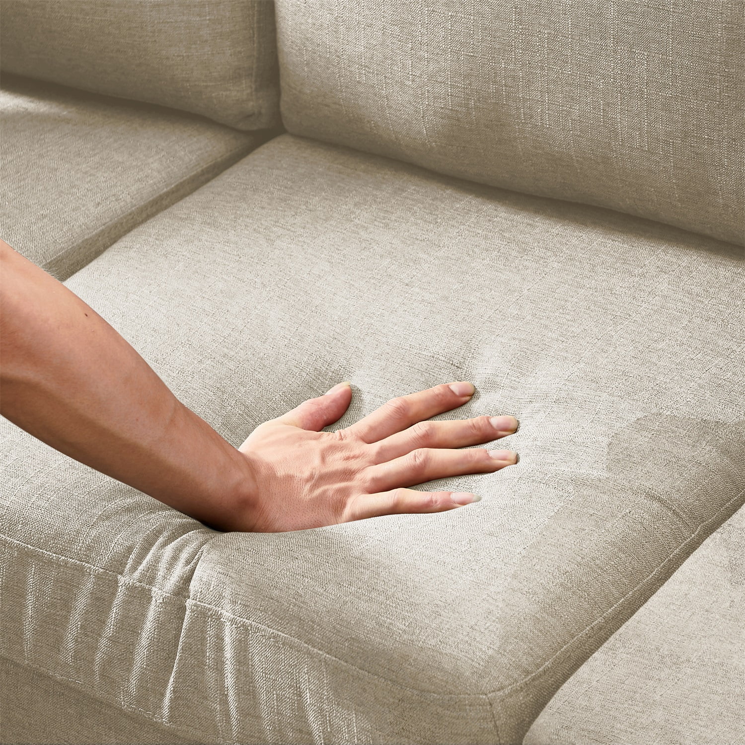 Kadyn 72" Sectional Sofa, L-Shaped Sofa with 2 Pillows, Fabric 3-Seat Sofa for Living Room, Beige