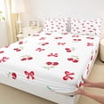 thumbnail image 4 of Manfei Sweet Cherry Bow Full Size Sheets For Kids,Kawaii Cherry Bed Sheets For Bowknot Lover,4-Piece, 4 of 6