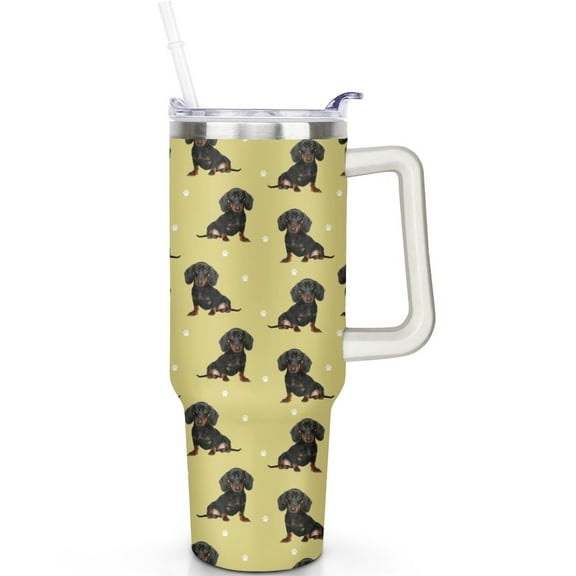 Dog Pattern 40oz Lightweight Tumbler with Flip Straw Lid – Stainless Steel Vacuum Insulated Mug with Handle for Travel
