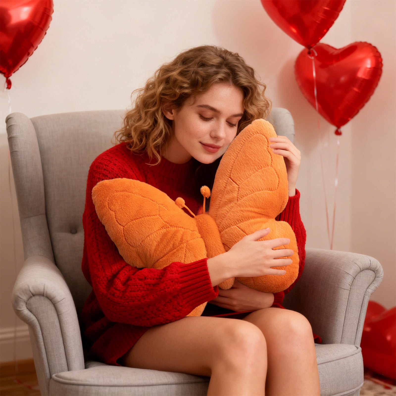 Kugisaki Valentines's Day Butterflies-shaped Throw Pillows Cute Plush Fluffy Throw Pillows Sofa Cushions for Large Couch Sofa Home Holiday Decorations