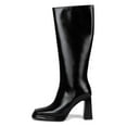 thumbnail image 2 of FSJ Women Simple Square Closed Toe Low Platform Knee-High Boots Chunky High Heel Side Zipper Tall Boots Casual Daily Wear Shoes Size 6 Black, 2 of 4