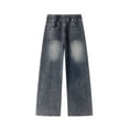 thumbnail image 4 of Jeans for Men Distressed Baggy Denim Pants Washed Streetwear Straight Wide Leg Jeans (Blue M), 4 of 5