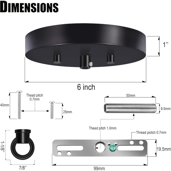 MINSUI-2 Pack 6 Inches Light Canopy Kit with Heavy Duty Replacement Ceiling Cover Plate & Mounting Hardware for Lighting Fixtures Chandelier Pendant Lamp or DIY Project (Black)