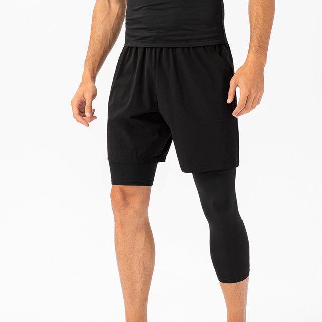 Men's One Leg Sports Close Fitting Running Elastic Dry Solid Color Cropped Pants Yoga Trousers