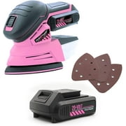 Pink Power 20V Cordless Electric Detail Sander with  P60/P80/P120 Grit Sandpaper for Woodworking, Two Li-Ion Battery & Charger