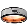 thumbnail image 2 of Dinosaur 8MM Beveled Edge Gray And Rose Gold Tungsten Ring, 2 of 2