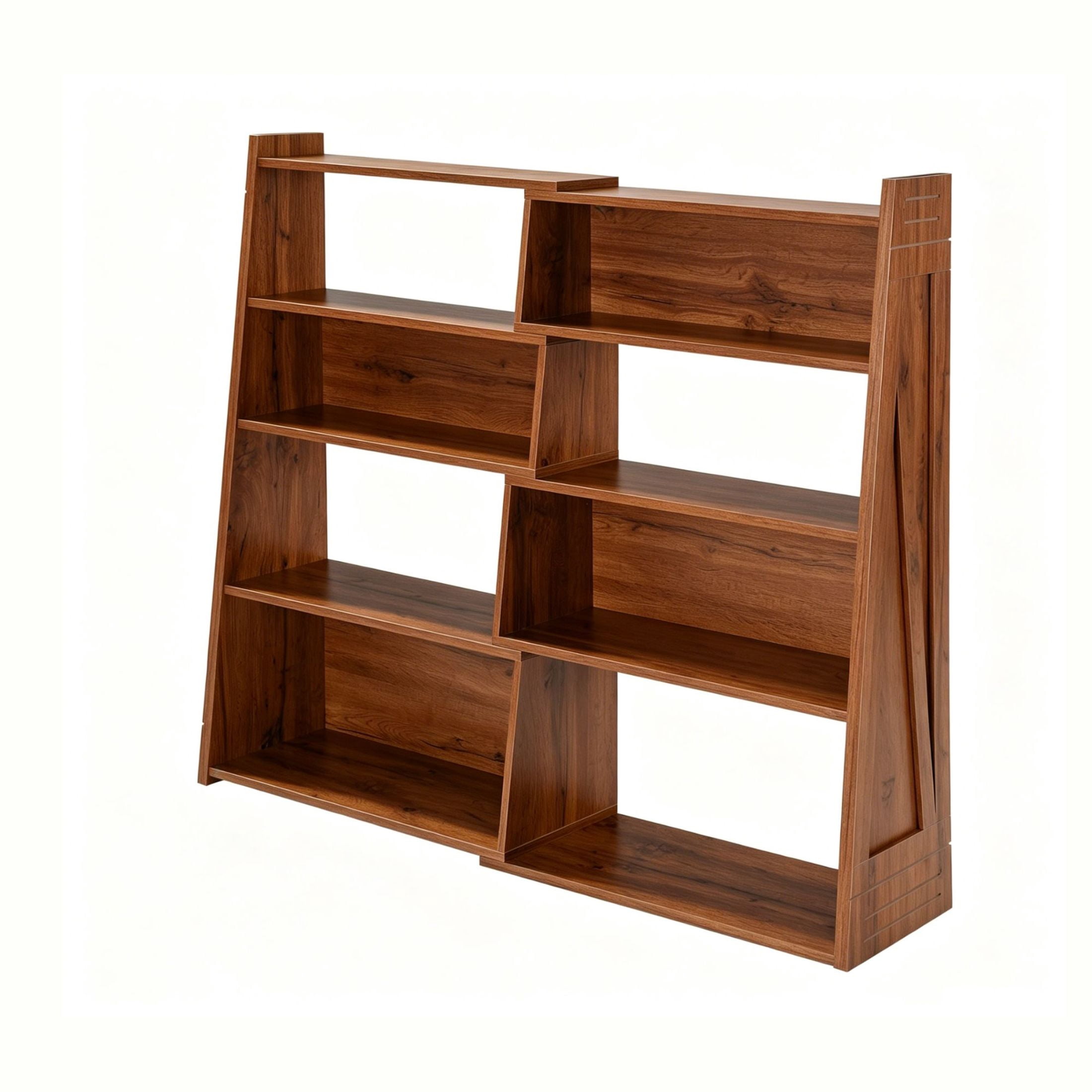 GDF Studio 47.17" Expandable 4-Tier L-Shaped Bookshelf, Adjustable 2-Piece Storage Rack, Brown