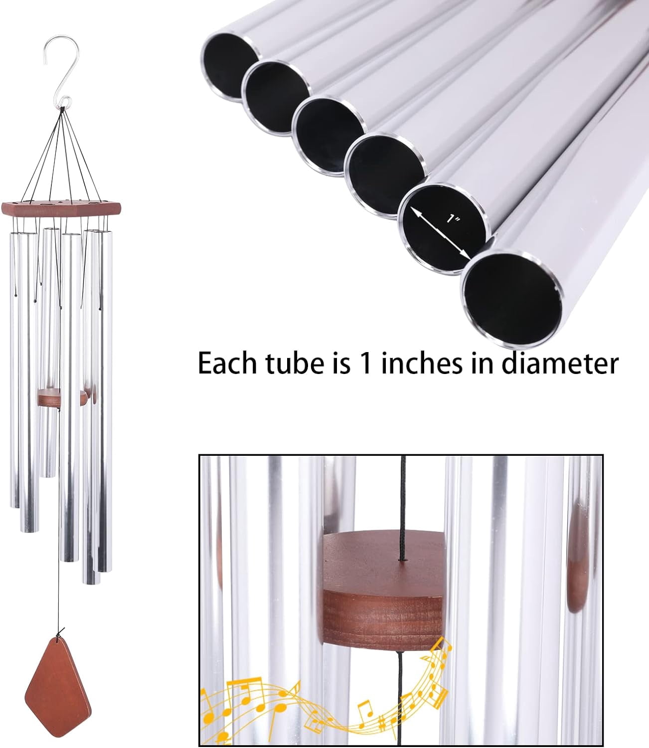 Large Outdoor Metal Wind Chime, Large Wind Chime, Deep Tones, Soothing, With Six Tubes, Suitable For Garden, Patio, Home, Perfect Gifts