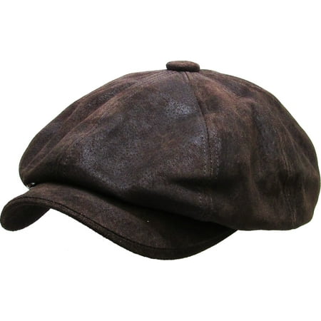 - 100% Genuine Leather Dark Brown Mens Ivy Hat Golf Driving Ascot Flat Cabbie Newsboy