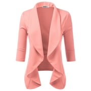 Doublju Women's Lightweight Thin 3/4 Sleeve Open Front Blazer with Plus Size
