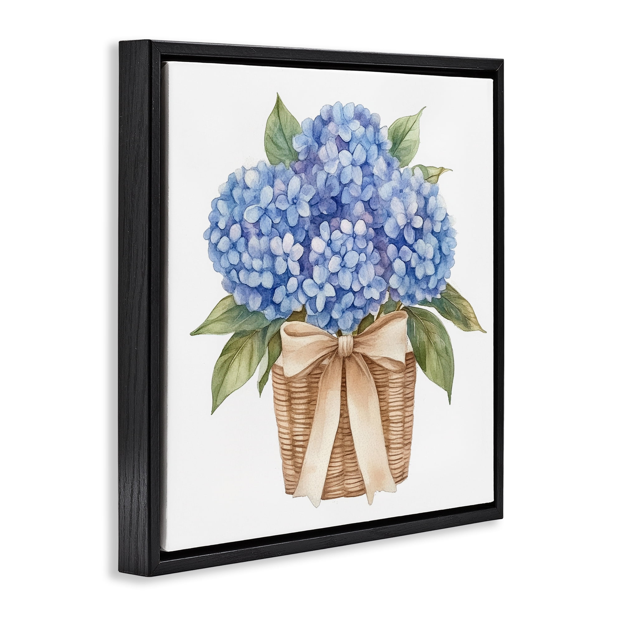 Stupell Industries Blue Hydrangea Picnic Basket Black Framed Floater Canvas Wall Art, design by Petal Prints Design